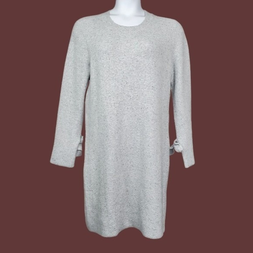 Loft Womens Long Sleeve Tie Cuff Grey Speckled Knit Sweater Dress Size XL NWT